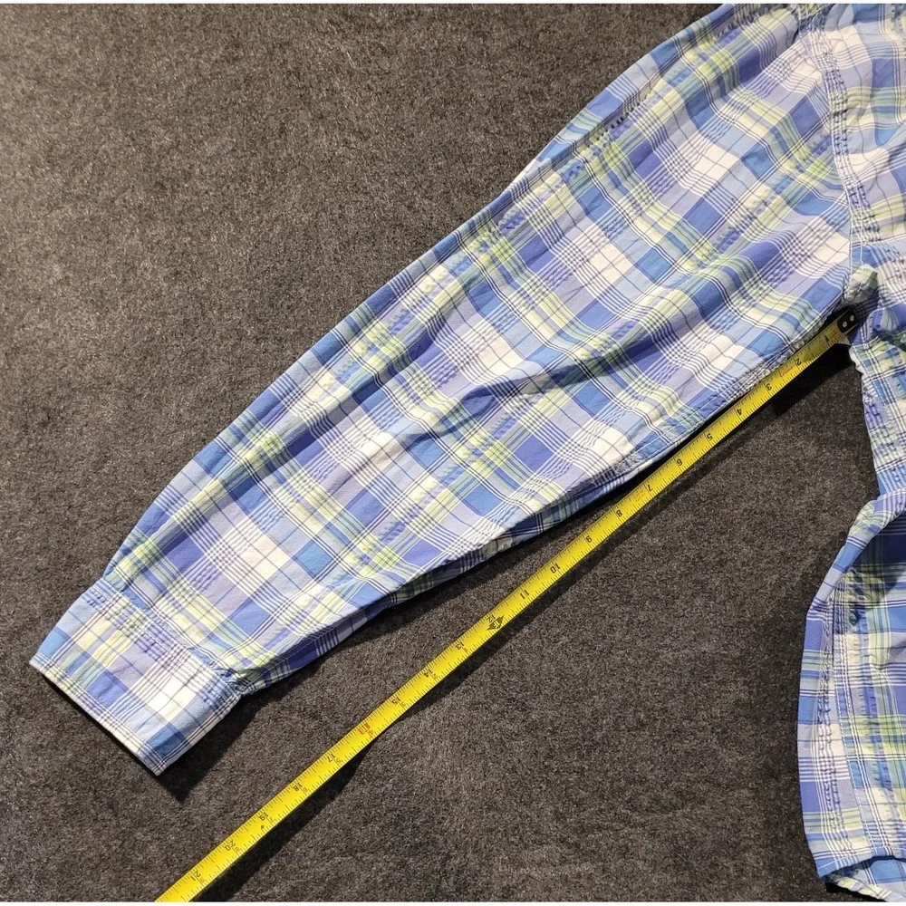 Vineyard Vines Harbor Shirt Mens M Performance Fishing Plaid Blue Green Vented